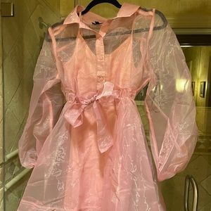 Missguided Pink Organza Long Sleeve Shirt Dress